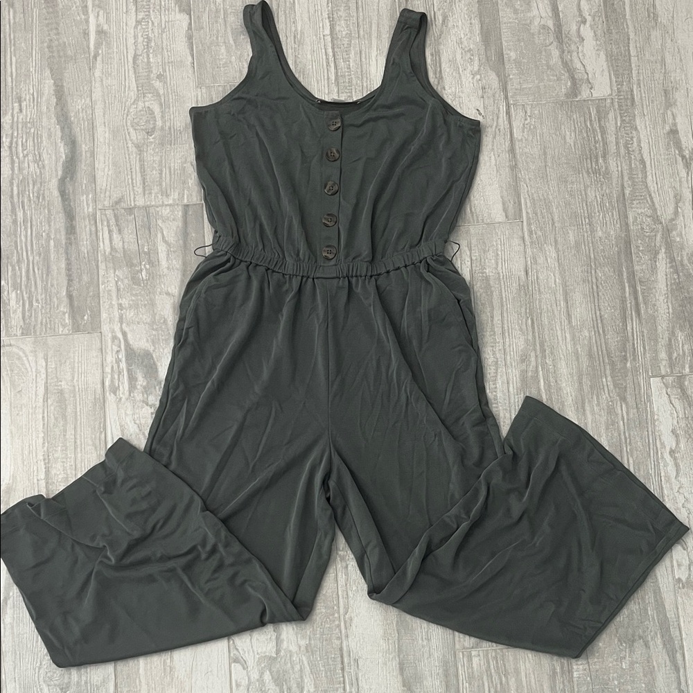 Loft Sleeveless Button-Front Army GreenJumpsuit